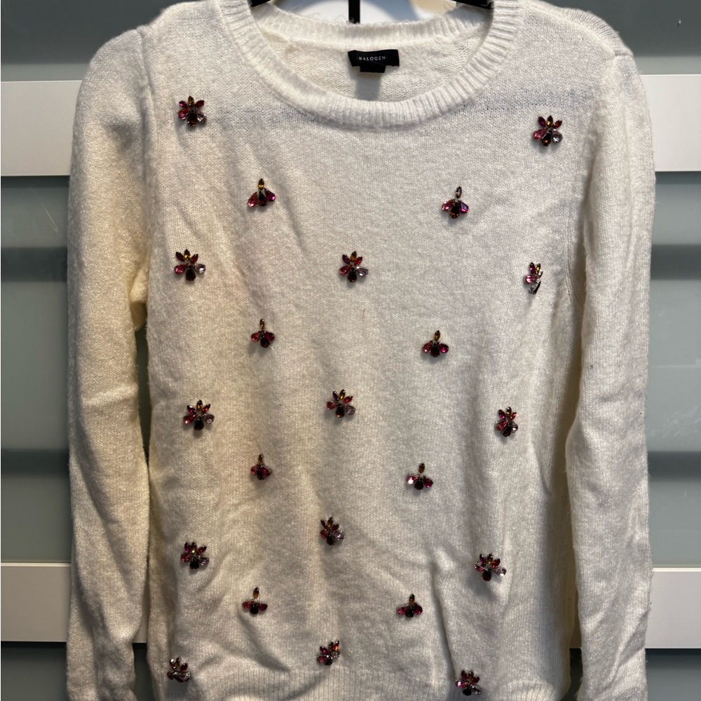Halogen White Sweater with Embellishments